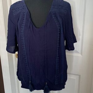New York & Co Womens Peasant Blouse Dark Blue sz L NWT